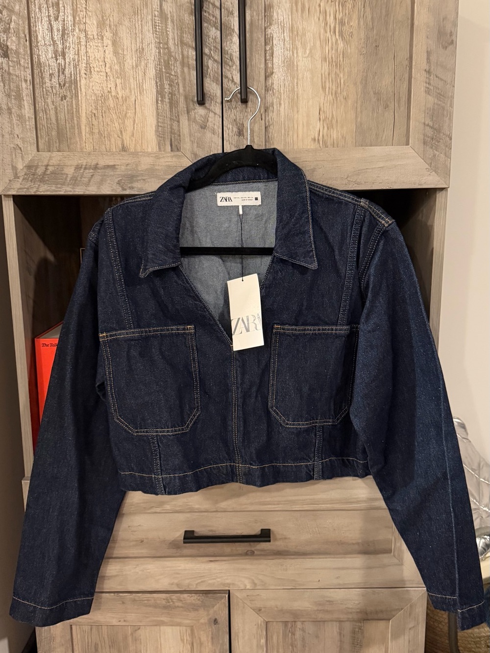 ZARA Dark Indigo Denim Cropped Jacket